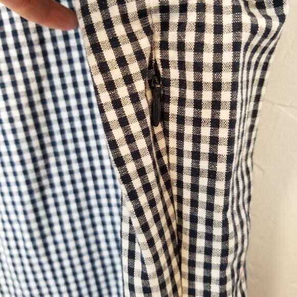 Liz Claiborne Navy Blue White Puff Short Sleeve Check Gingham Midi Dress Size 12 - Picture 6 of 7
